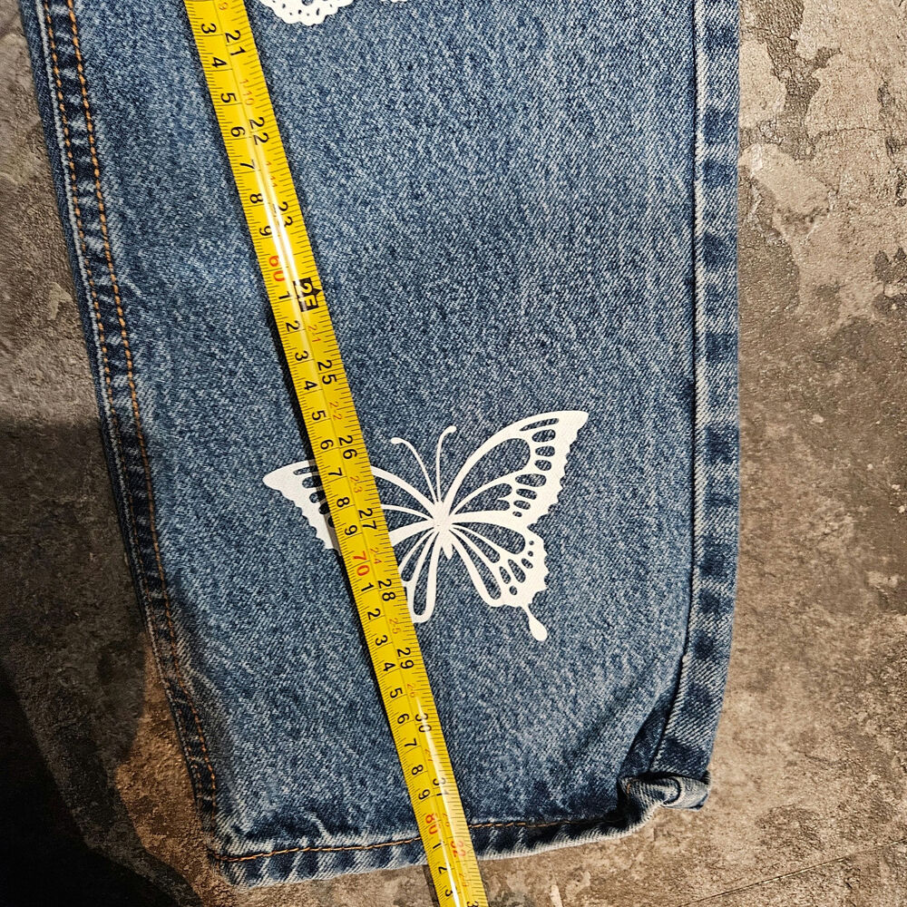 Revice Blue High Rise Button Fly Mom  Jeans Butterfly Whimsy Fairy Print Size 25 - Picture 8 of 9